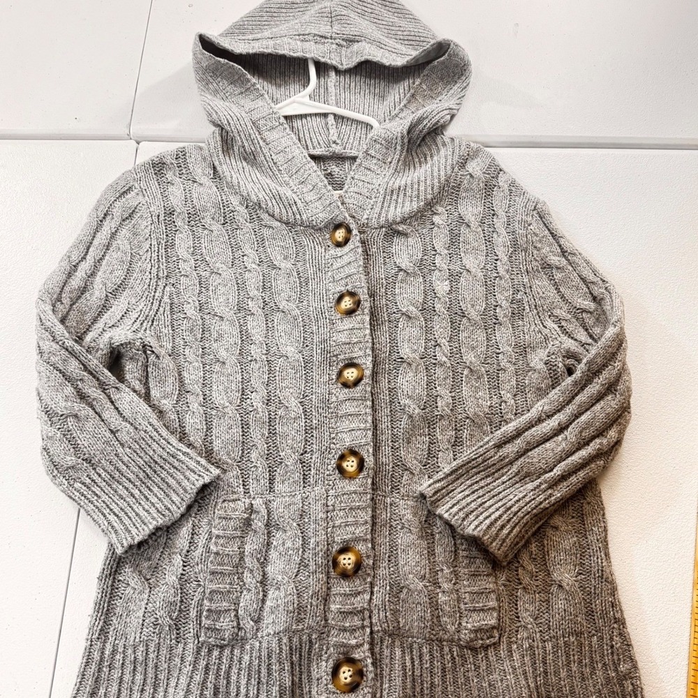 Y2K Between Me & You Womens Gray Cable Knit Hooded Cardigan Sweater Sz L baydoll